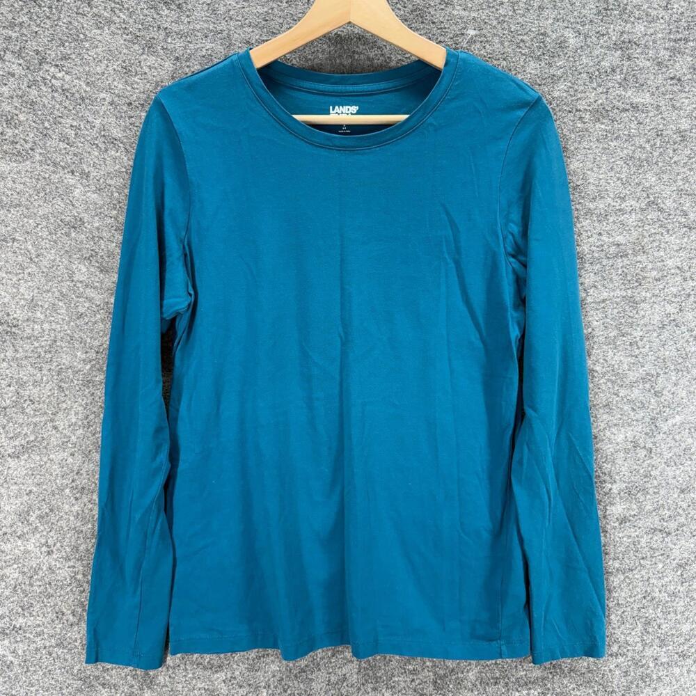 Lands' End T-Shirt Women S Small Blue Long Sleeve Crew Neck Cotton Pullover